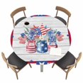 thumbnail image 1 of 4th of July Fitted Tablecloth with Elastic Edged, Round Table Cloth for Dining Table, Red Blue Patriotic Flowers Star Stripes Wooden Waterproof Oil Proof Table Cover for Indoor Outdoor 55"-60", 1 of 8