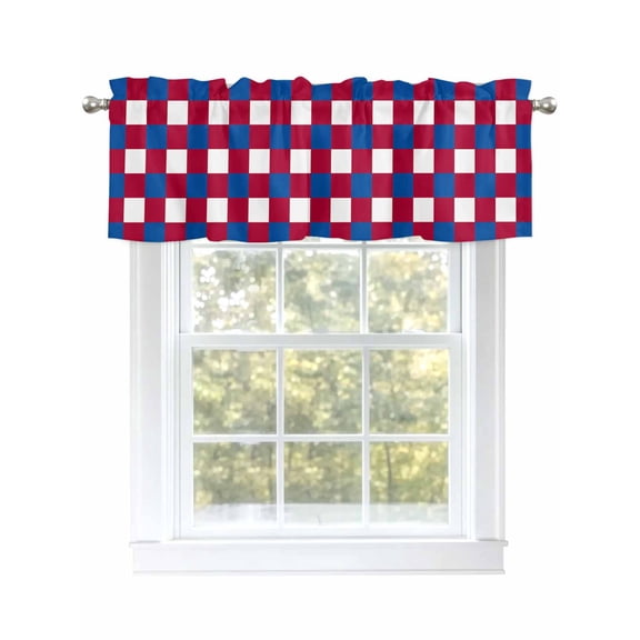 4th of July Flag Checkered Curtain Valances for Windows, Red Navy Blue White Window Valances, Window Treatment Rod Pocket Valance Curtains for Living Room/Kitchen/Bedroom/Bathroom, 54x18inch