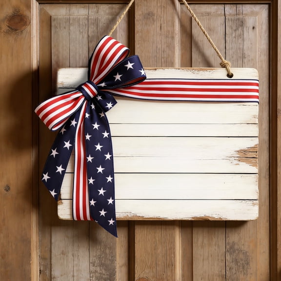 4th of July Flag Ribbon Decor Doubles Sided Faux Linen Wired Ribbon,Red White Blue Stripe Stars Ribbon for Patriotic,Independence Day,Memorial Day,Veteran's Day,Outdoor Decorations
