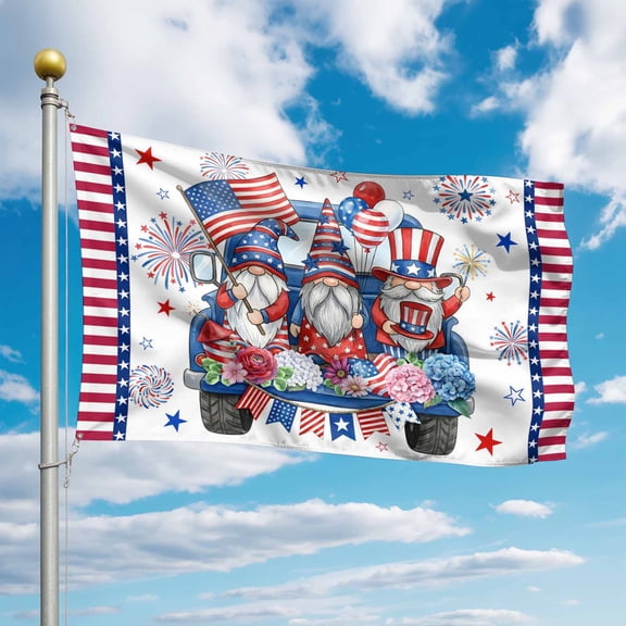 4th of July Flags for Outside 2x3 ft American Flag Gnomes Outdoor Flags Double Sided Grommets Patriotic Star Truck Fireworks Patio Yard Flag for Outdoor Party Porch Independence Day