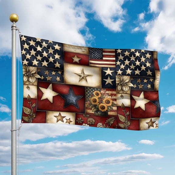 4th of July Flags for Outside 2x3 ft American Flag Outdoor Flags Double Sided Grommets House Banner Rustic Patriotic Stars Sunflower Patio Yard Flag for Outdoor Party Porch Independence Day