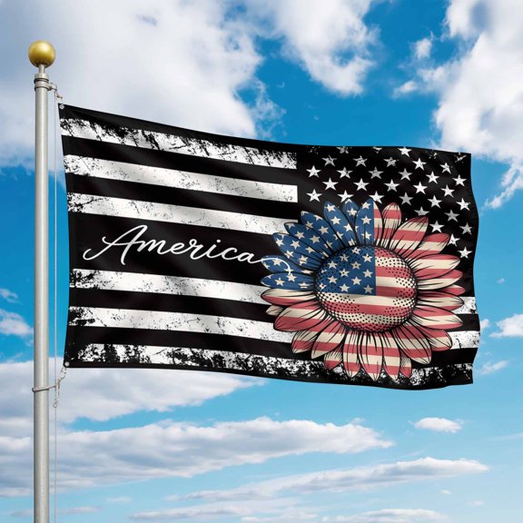 4th of July Flags for Outside 2x3 ft Black American Flag Outdoor Flags Double Sided Grommets House Banner Patriotic Stars Sunflower Patio Yard Flag for Outdoor Party Porch Independence Day