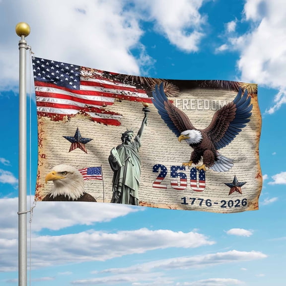 4th of July Flags for Outside 2x3 ft Eagle Statue of Liberty Outdoor Flags Double Sided Grommets American Flag 250th Anniversary Patio Yard Flag for Outdoor Party Porch Independence Day