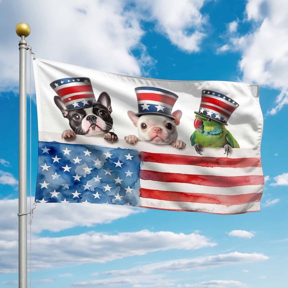 4th of July Flags for Outside 2x3 ft Patriotic Bulldogs Parrot Outdoor Flags Double Sided Grommets House Banner American Flag Patio Yard Flag for Outdoor Party Porch Independence Day Decor