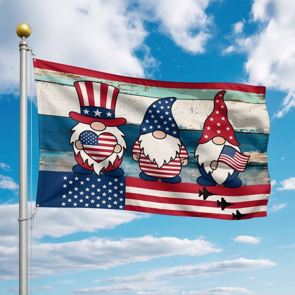 4th of July Flags for Outside 2x3 ft Patriotic Gnomes Outdoor Flags Double Sided Grommets House Banner American Flag Airplane Wooden Patio Yard Flag for Outdoor Party Porch Independence Day