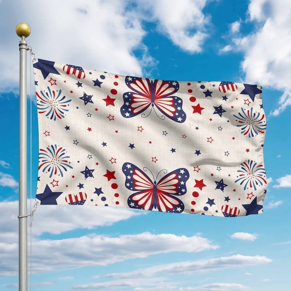 4th of July Flags for Outside 2x3 ft Stars Butterfly Firework Outdoor Flags Double Sided Grommets House Banner American Flag Patio Yard Flag for Outdoor Party Porch Independence Day Decor
