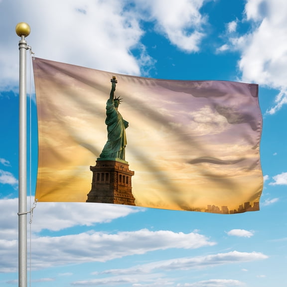 4th of July Flags for Outside 2x3 ft Statue of Liberty Outdoor Flags Double Sided Grommets Patriotic Sunset Sky Landmark Statue Patio Yard Flag for Outdoor Party Porch Independence Day