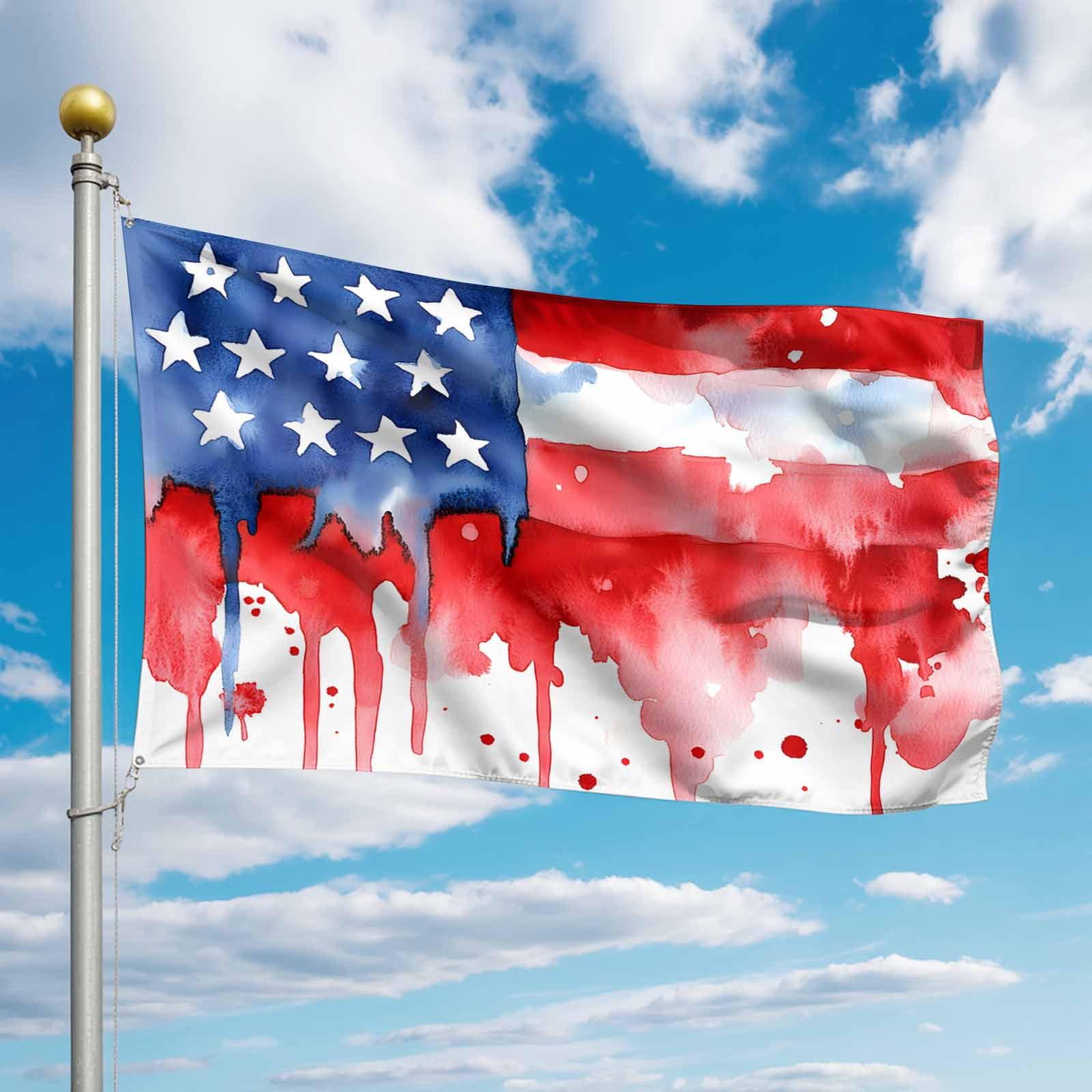 4th of July Flags for Outside 3x5 ft American Flag Outdoor Flags Double Sided Grommets House Banner Watercolor USA Flag Patio Yard Flag for Outdoor Party Porch Garden Independence Day Decor