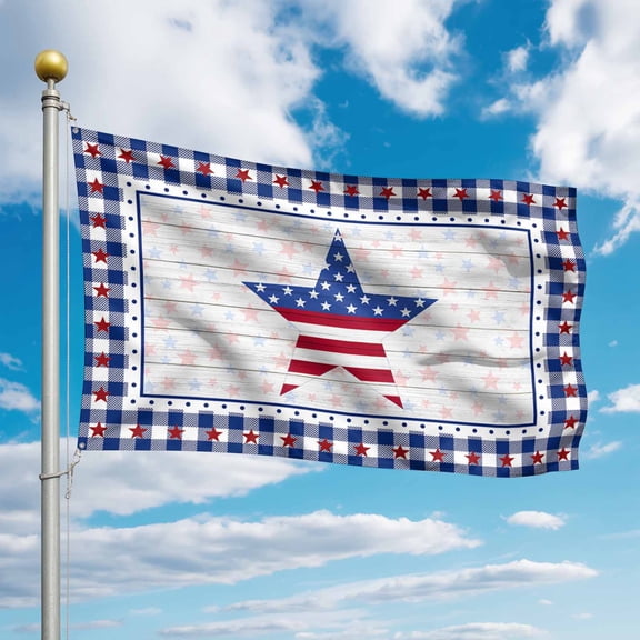 4th of July Flags for Outside 3x5 ft American Stars Flag Outdoor Flags Double Sided Grommets House Banner Buffalo Check Wood Grain Patio Yard Flag for Outdoor Party Porch Independence Day