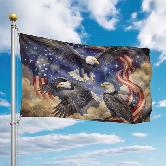 4th of July Flags for Outside 3x5 ft Majestic Soaring Eagle Outdoor Flags Double Sided Grommets House Banner American Flag Sky Could Patio Yard Flag for Outdoor Party Porch Independence Day