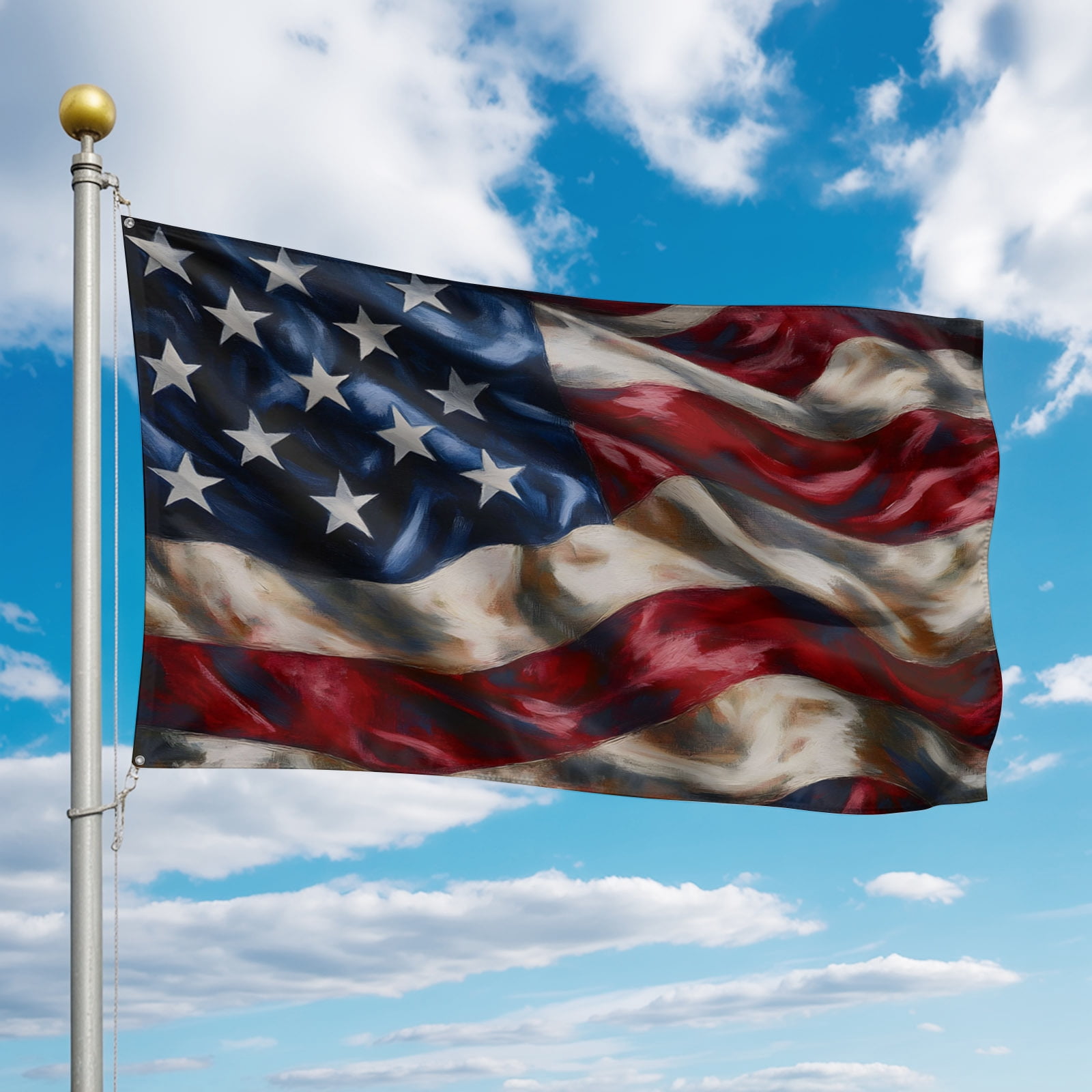 4th of July Flags for Outside 3x5 ft Patriotic American Flag Outdoor Flags Double Sided Grommets House Banner Vintage Ripples USA Flag Patio Yard Flag for Outdoor Party Porch Independence Day