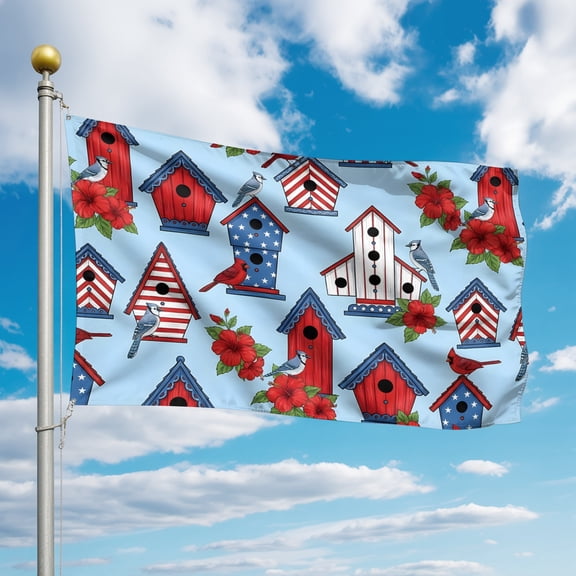 4th of July Flags for Outside 3x5 ft Patriotic Bird Flower Outdoor Flags Double Sided Grommets House Banner Red White Blue Birdhouse Patio Yard Flag for Outdoor Party Porch Independence Day