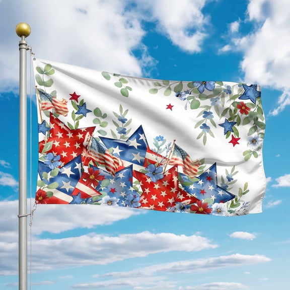 4th of July Flags for Outside 3x5 ft Patriotic Star American Flag Outdoor Flags Double Sided Grommets Floral Eucalyptus Leaves Patio Yard Flag for Outdoor Party Porch Independence Day