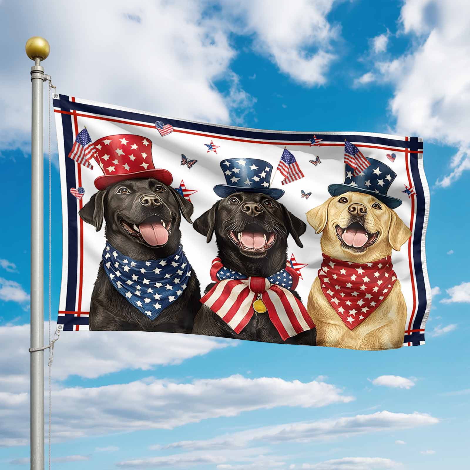 4th of July Flags for Outside 3x5 ft Patriotic Stars Dogs Outdoor Flags Double Sided Grommets House Banner Pets USA Flag Patio Yard Flag for Outdoor Party Porch Garden Independence Day Decor