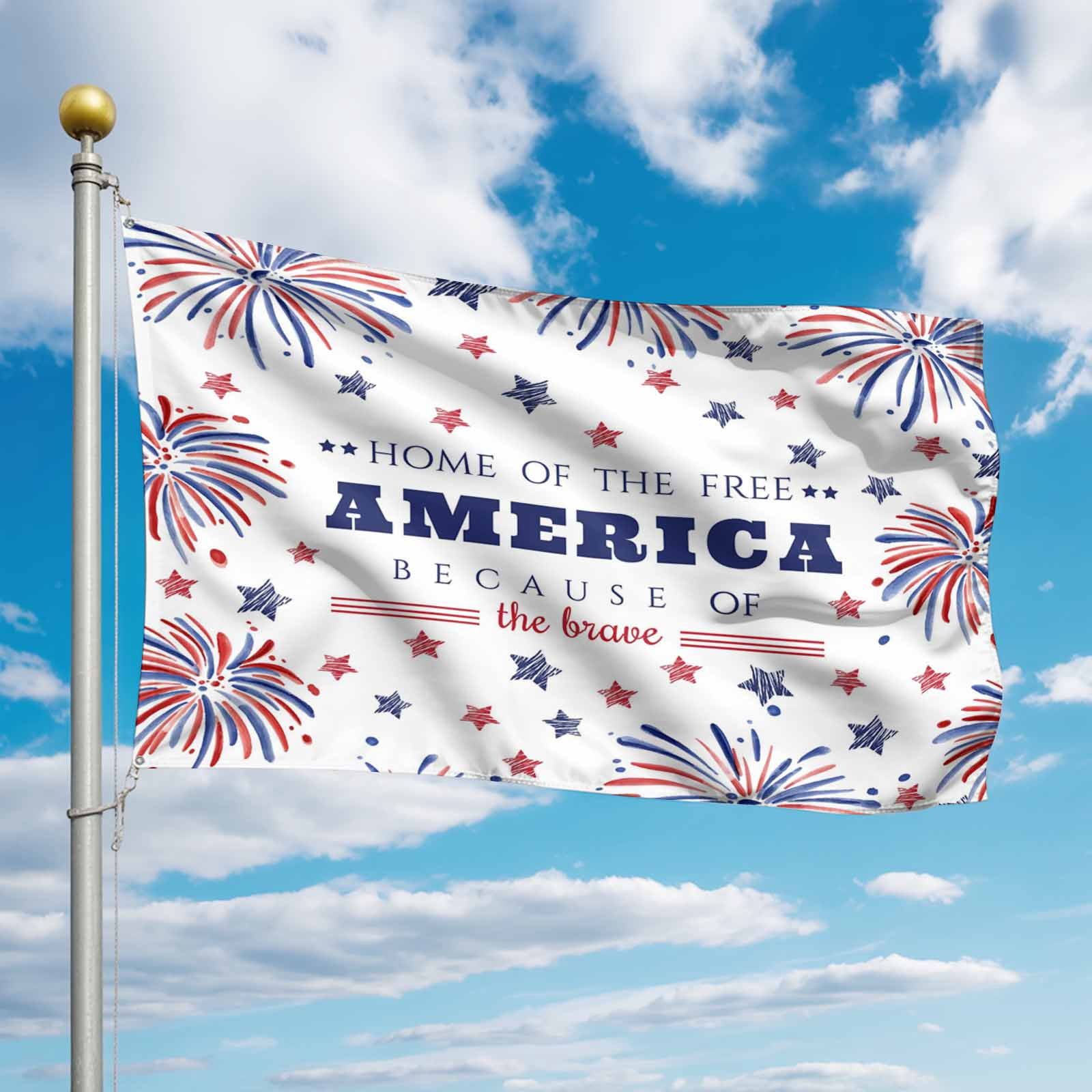 4th of July Flags for Outside 3x5 ft Patriotic Stars Fireworks Outdoor Flags Double Sided Grommets House Banner Free USA Flag Patio Yard Flag for Outdoor Party Porch Independence Day Decor
