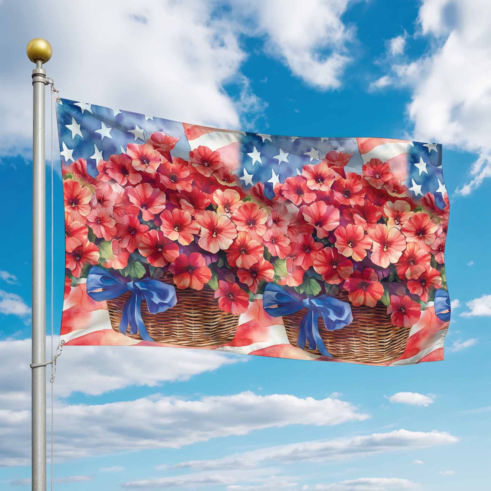 4th of July Flags for Outside 3x5 ft Poppy Bouquet Outdoor Flags Double Sided Grommets House Banner USA Flag Oil Painting Patio Yard Flag for Outdoor Party Porch Garden Independence Day Decor
