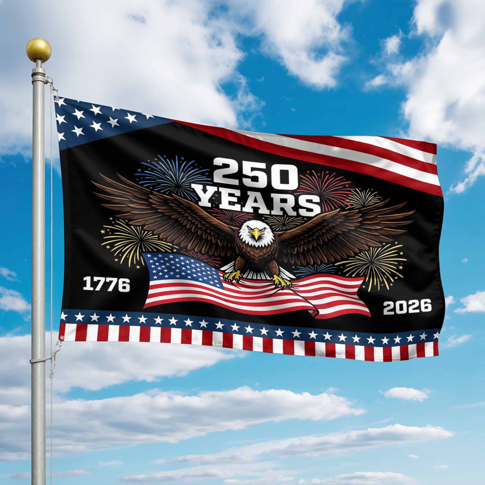 4th of July Flags for Outside 3x5 ft Years Outdoor Flags Double Sided Grommets House Banner Patriotic USA Flag Eagle Fireworks Patio Yard Flag for Outdoor Party Porch Independence Day Decor
