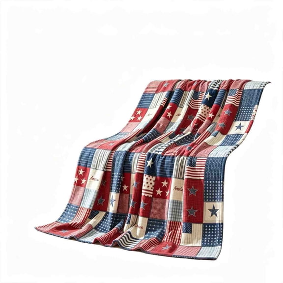 4th of July Flannel Blanket Throw Patriotic Red White and Blue Star Strips Blanket 250th Anniversary Soft Fuzzy Throw for Independence Day Memorial Day Bed Sofa Travel Decor, 51 x 59 Inch