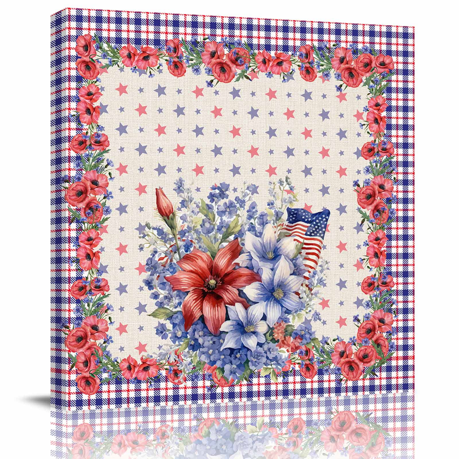 4th of July Floral Canvas Print Wall Art Painting, Modern Wall Decor
