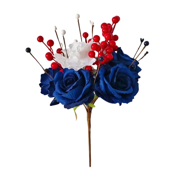 4th of July Floral Cuttings; Independence Day Artificial Roses; Red White and Blue Memorial Day Berry Picks; Patriotic Flower Vase Filler; American Flag Table Centerpiece Home Decor