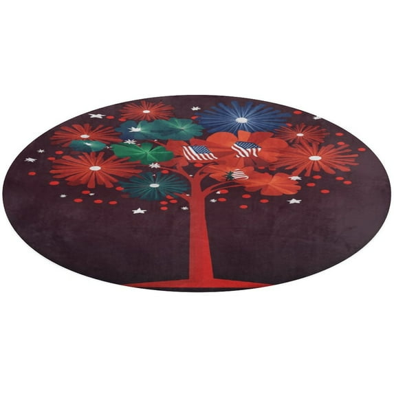 4th of July Floral Medallion Round Rug - Small Round Area Rug, Soft Non-Slip Machine Washable Bedroom Mat Indoor Accent Entry Carpet for Office Desk Dorm Hallway