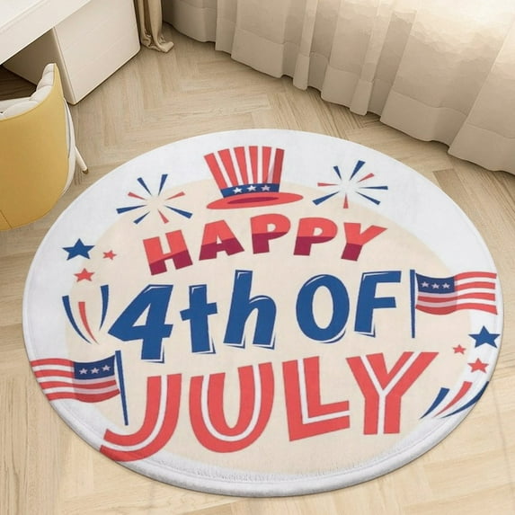 4th of July Floral Medallion Round Rug - Small Round Area Rug, Soft Non-Slip Machine Washable Bedroom Mat Indoor Accent Entry Carpet for Office Desk Dorm Hallway