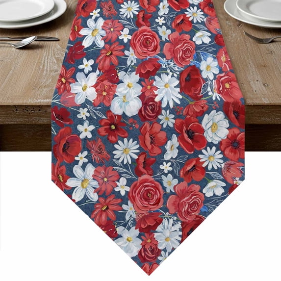 4th of July Floral Table Runner Linen Burlap Table Runner 72 Inches ...