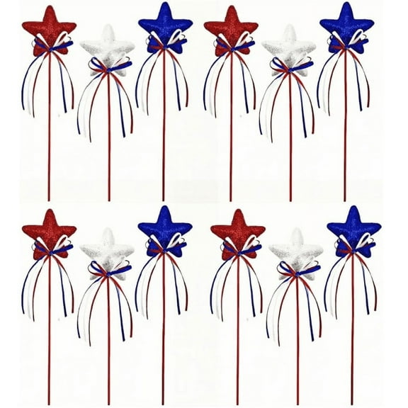 4th of July Flower Picks Glitter Puffy Star Foam Sparkly Sticks for Americana Independence Day, Red White Blue Party Crafts Supplies Decorations, Memorial Day Patriotic Decor
