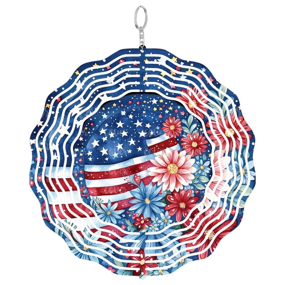 4th July Flowers Flag 3D Wind Spinner Kinetic Hanging Garden Decor Yard Art