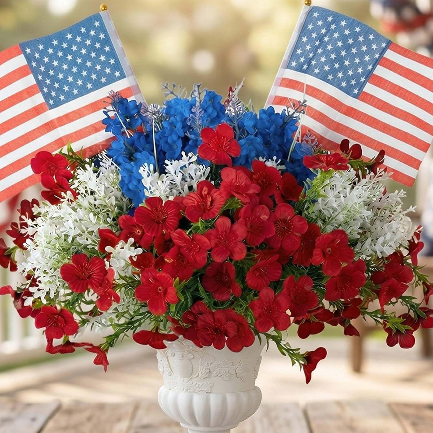 4th of July Flowers for Porch: 12 Pcs Red White and Blue Fake Flower ...