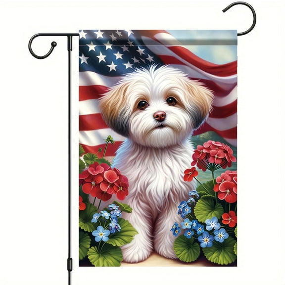 4th of July Garden Flag 12x18 Double Sided Maltese Dog Welcome American USA Patriotic Garden Flags for Memorial Day Independence Day Outdoor Decor Outside Decoration Yard Flag
