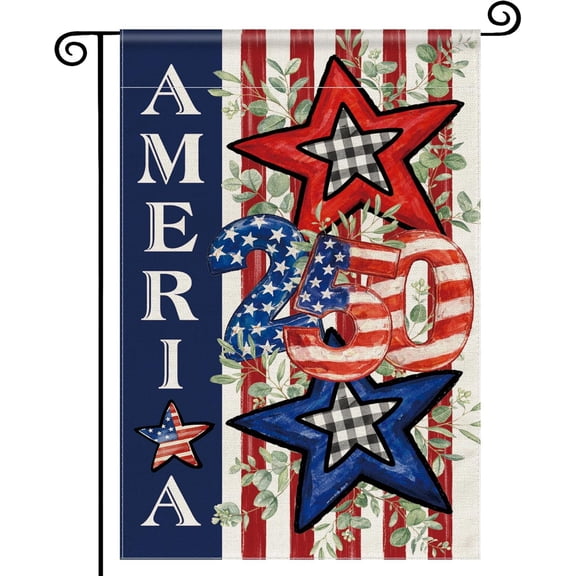 4th of July Garden Flag, 250 Year Anniversary American Flag Patriotic USA Memorial Day Yard Outdoor Decorations Outside Blue Red Stars Fourth of July Garden Flag Double Sided Waterproof 12x18 Inch