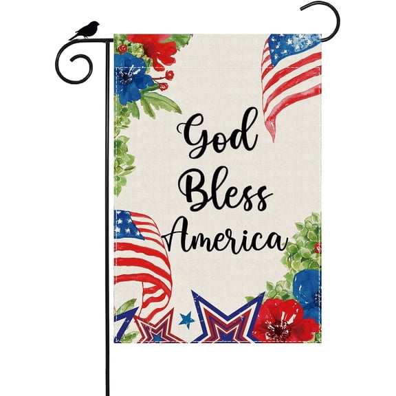4th of July Garden Flag Flower American Patriotic Memorial Day Independence Day 12.5x18 Double Sided Small Mini Yard Outdoor Outside Holiday Decoration