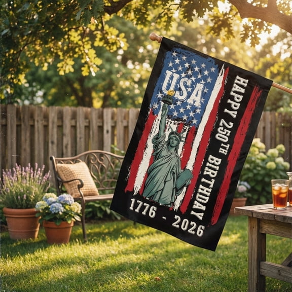 4th of July Garden Flag HAPPY 250TH BIRTHDAY 3 Layer Double Sided Blackout Fabric for Patriotic Memorial Day Flag 17.7x11.8in for Independence Day Decor for Garden 250th Anniversary Decorations 1pc
