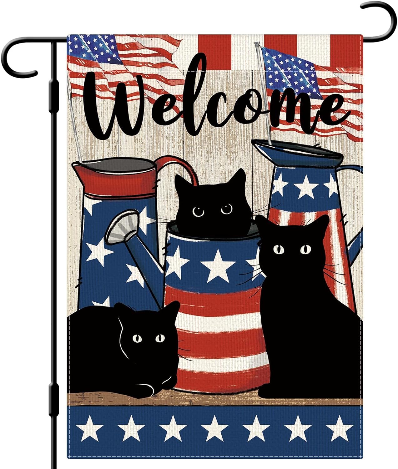 4th of July Garden Flag Patriotic Black Cat Garden Flag 12" x 18