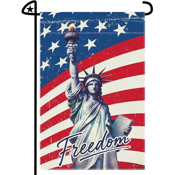 4th of July Garden Flag Statue of Liberty Freedom Garden Flags 12x18 Inch Double Sided Stars and Stripes American Independence Day Patriotic Decorations Outdoor for Yard