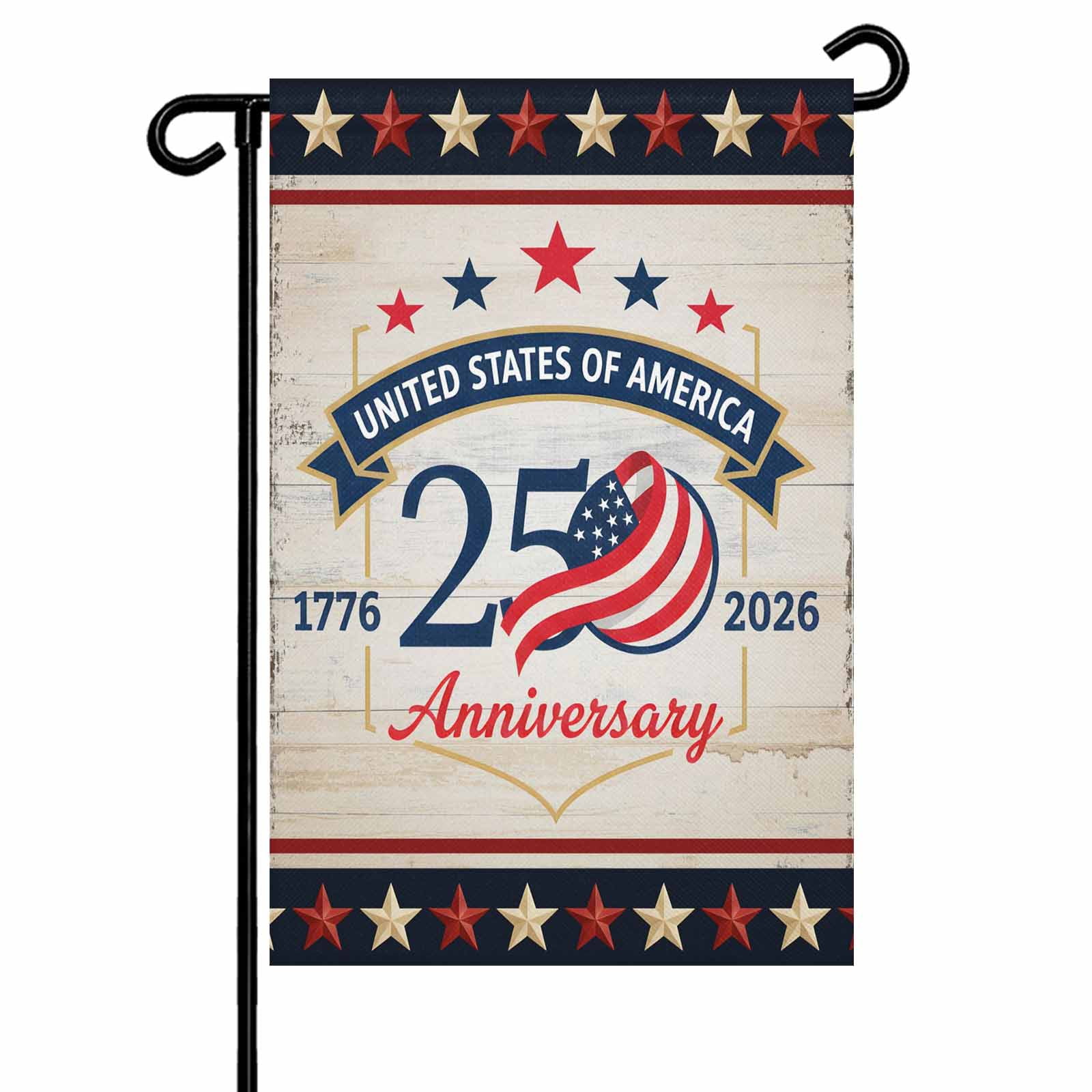4th of July Garden Flags 250 Years Anniversary Garden Flag Double Sided Welcome Flag Retro Patriotic Stars USA Flag Independence Day Yard Flags for Outdoor Lawn Porch Memorial Day Decor 28x40 Inch