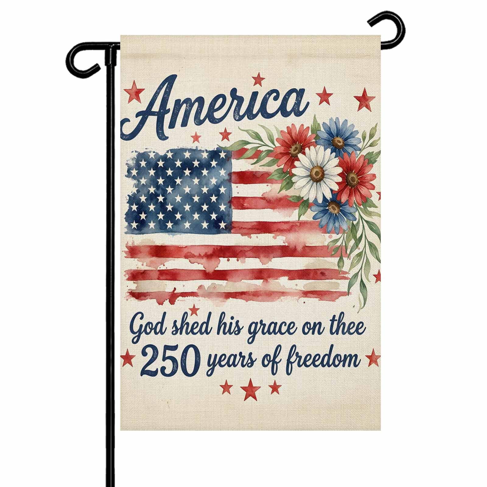 4th of July Garden Flags 250 Years of Freedom Garden Flag Double Sided Welcome Flag American Flag Daisy Independence Day Yard Flags for Outdoor Lawn Porch Memorial Day Holiday Decor 28x40 Inch