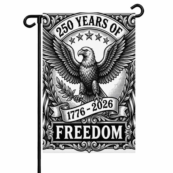 4th of July Garden Flags 250 Years of Freedom Garden Flag Double Sided Welcome Flag Black USA Flag Eagle Independence Day Yard Flags for Outdoor Lawn Porch Memorial Day Holiday Decor 12x18 Inch