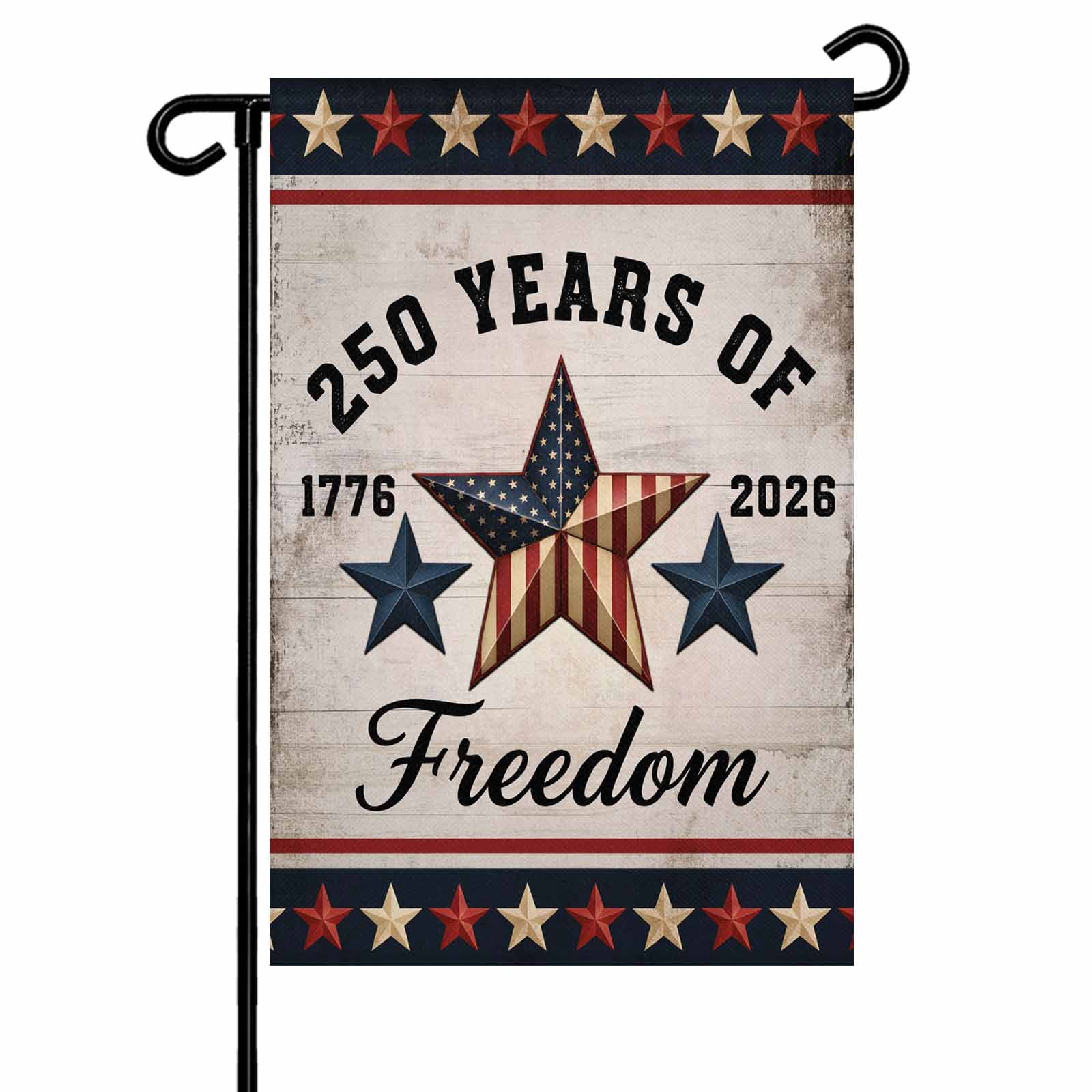 4th of July Garden Flags 250 Years of Freedom Garden Flag Double Sided Welcome Flag Retro Patriotic Stars American Flag Independence Day Yard Flags for Outdoor Lawn Porch Memorial Day 28x40 Inch