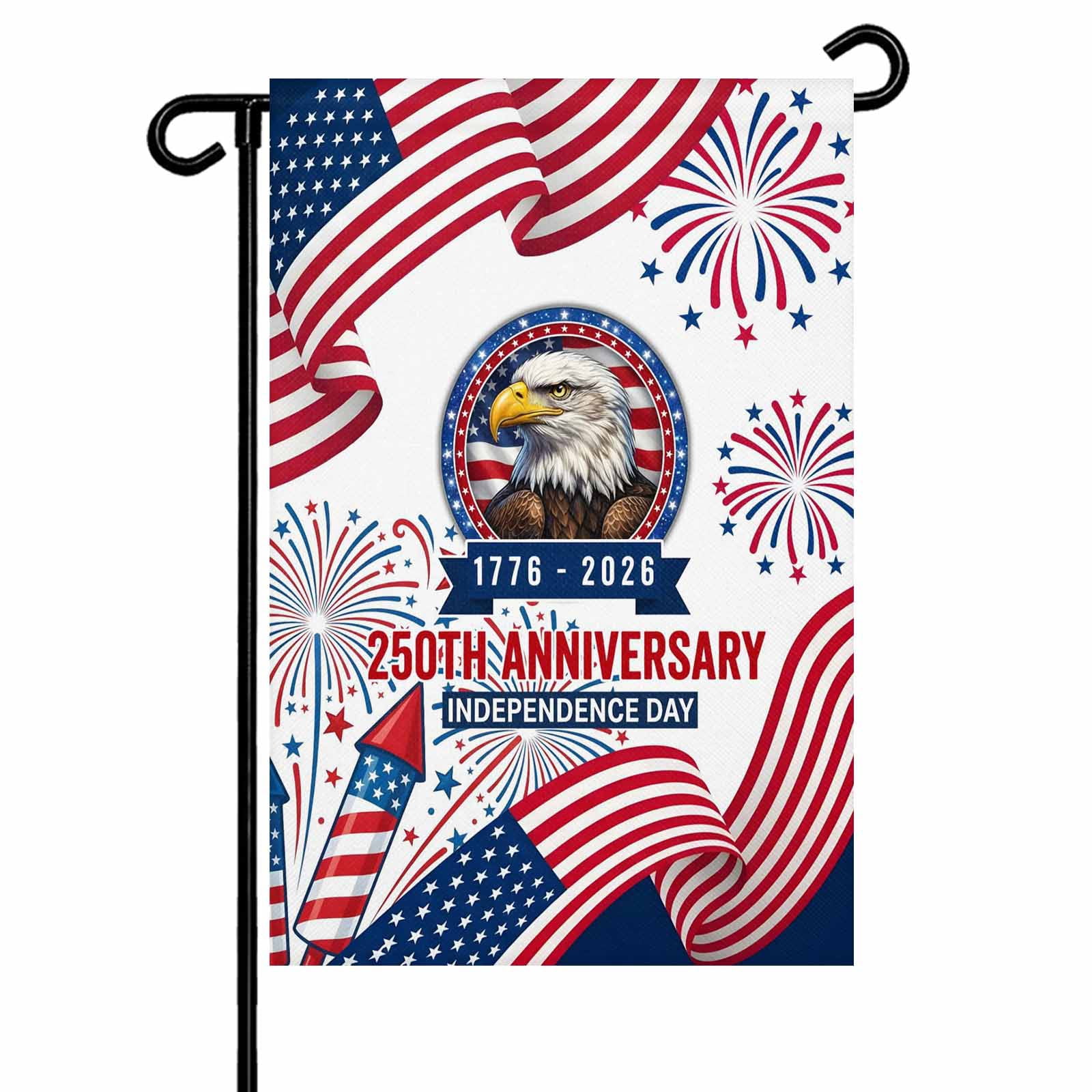 4th of July Garden Flags 250th Anniversary Garden Flag Double Sided Welcome Flag Eagle Fireworks USA Flag Independence Day Yard Flags for Outdoor Lawn Porch Memorial Day Holiday Decor 28x40 Inch