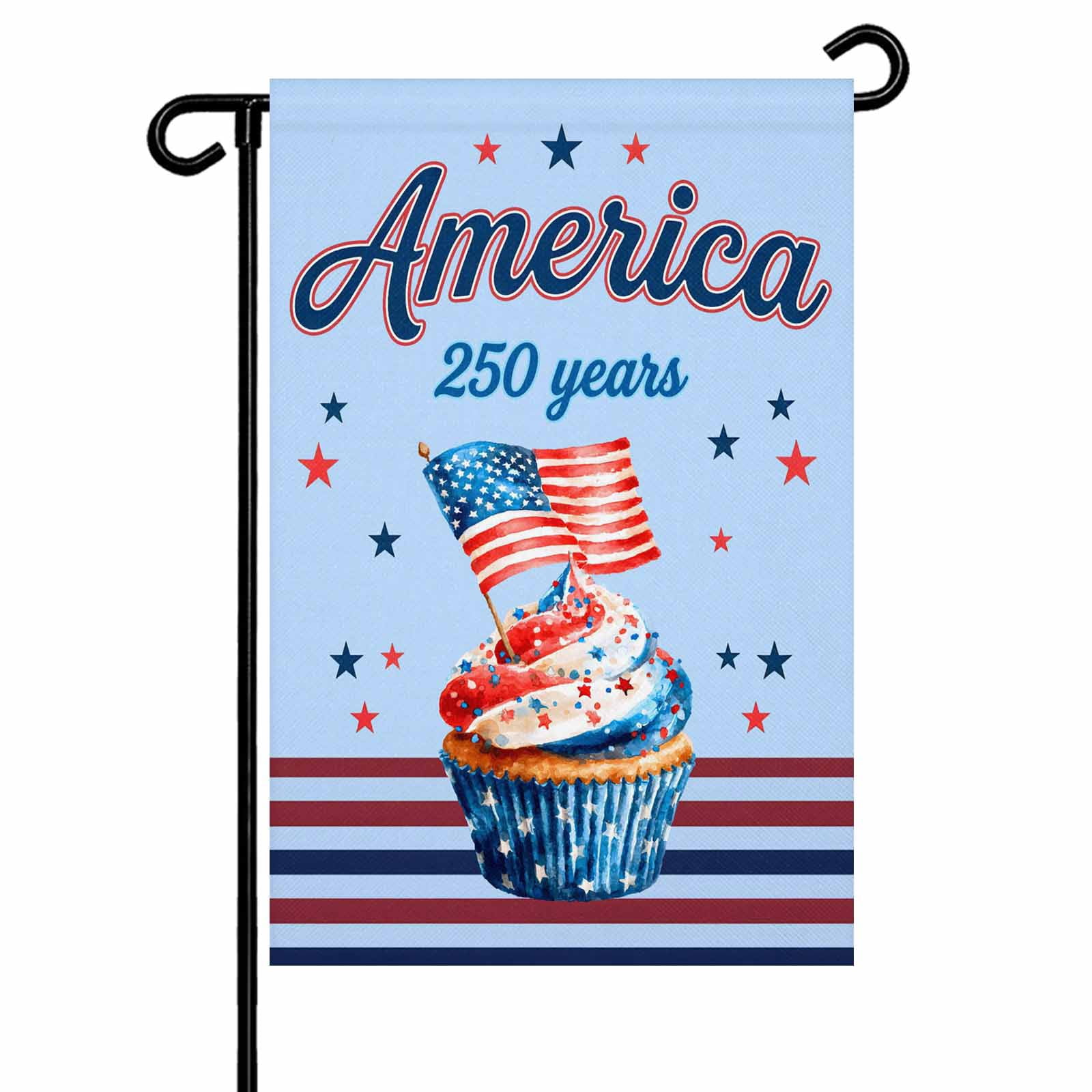 4th of July Garden Flags America 250 Years Garden Flag Double Sided Welcome Flag USA Flag Cupcakes Star Blue Stripes Independence Day Yard Flags for Outdoor Lawn Porch Memorial Day Decor 28x40 Inch