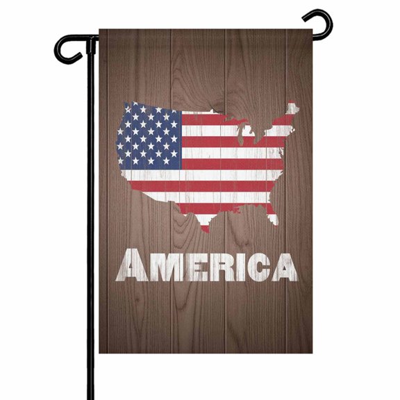 4th of July Garden Flags America Flag Map Garden Flag Double Sided Welcome Flag Patriotic Star Stripes Wood Grain Independence Day Yard Flags for Outdoor Lawn Porch Memorial Day Decor 12x18 Inch