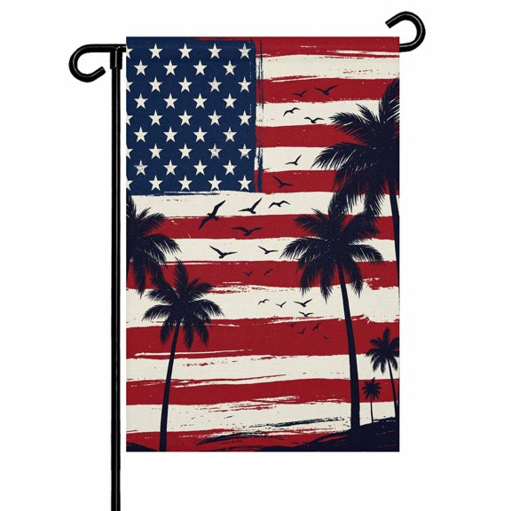 4th of July Garden Flags American Flag Garden Flag Double Sided Welcome Flag Patriotic Star Seagull Palm Tree Independence Day Yard Flags for Outdoor Lawn Porch Memorial Day Holiday Decor 12x18 Inch