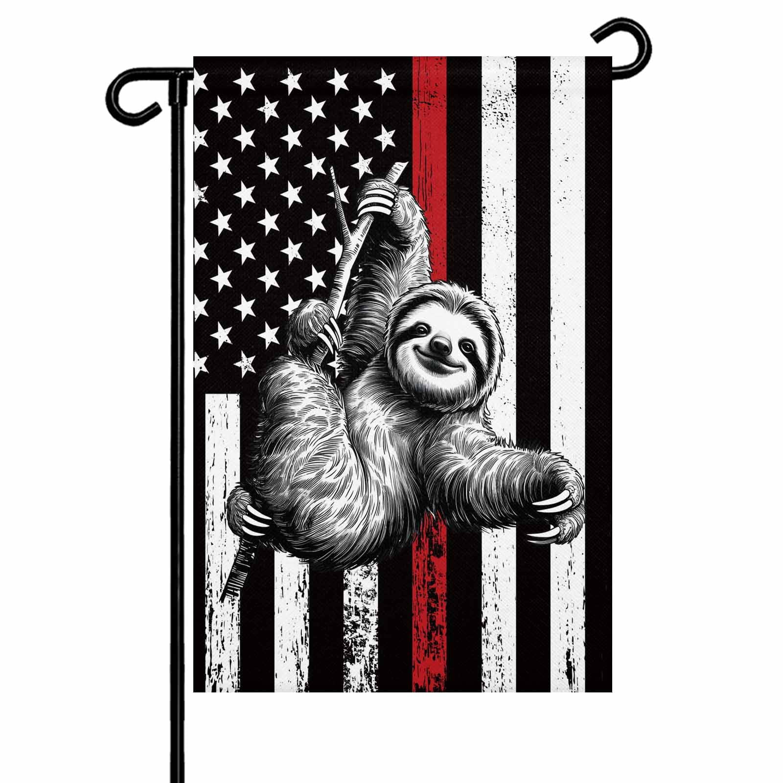 4th of July Garden Flags American Flag Sloth Garden Flag Double Sided Welcome Flag USA Flag Red Stripes Independence Day Yard Flags for Outdoor Lawn Porch Memorial Day Holiday Decor 28x40 Inch