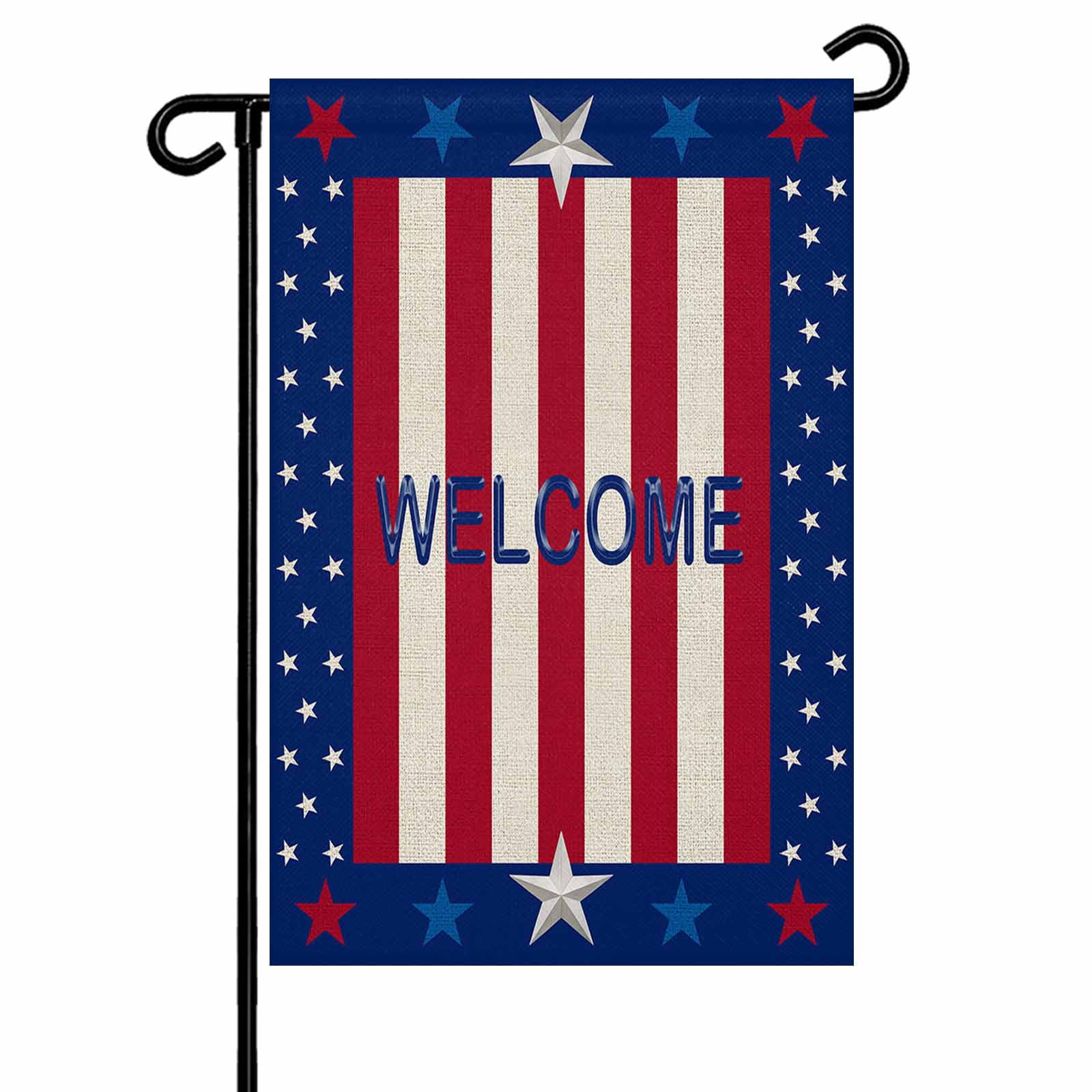 4th of July Garden Flags American Flag Stripes Garden Flag Double Sided Welcome Flag Red Blue White Stars Letters Independence Day Yard Flags for Outdoor Lawn Porch Memorial Day Decor 28x40 Inch