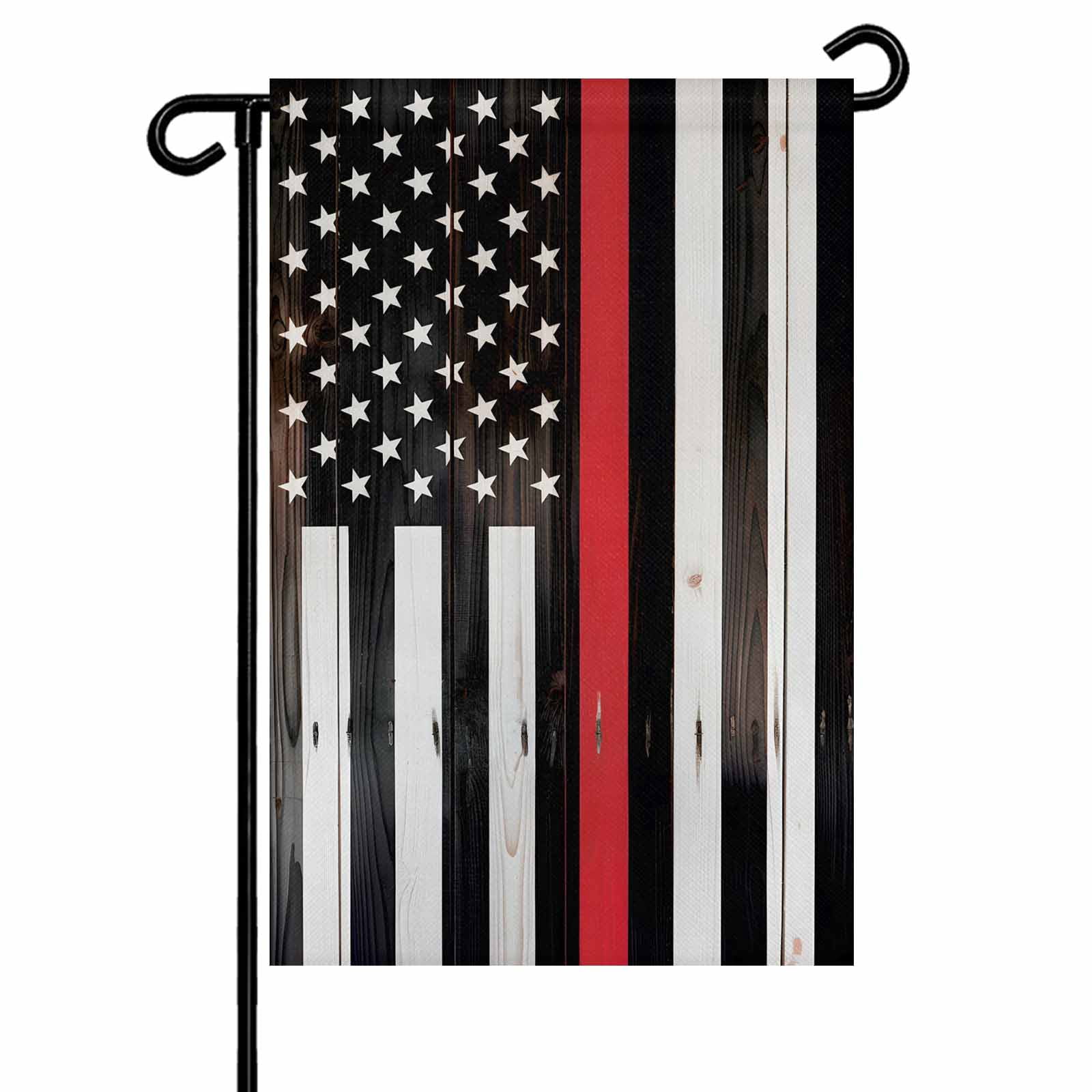 4th of July Garden Flags American USA Flag Garden Flag Double Sided Welcome Flag Red Lines Stripe Rustic Wood Firefighter Independence Day Yard Flags for Outdoor Lawn Porch Memorial Day 28x40 Inch
