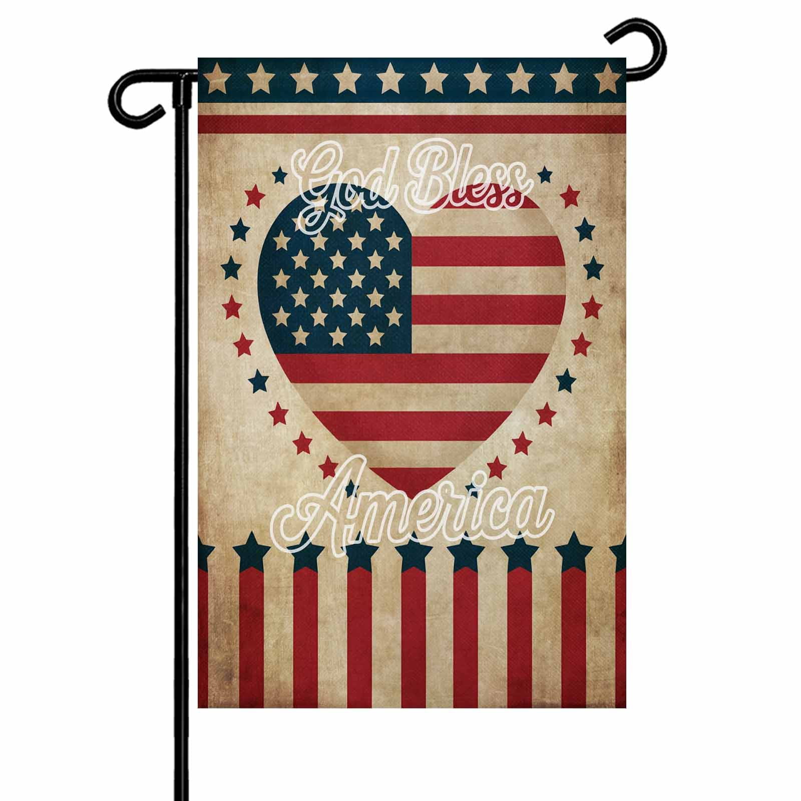 4th of July Garden Flags God Bless America Garden Flag Double Sided Welcome Flag Retro Patriotic Stars Stripes Heart Independence Day Yard Flags for Outdoor Lawn Porch Memorial Day Decor 28x40 Inch