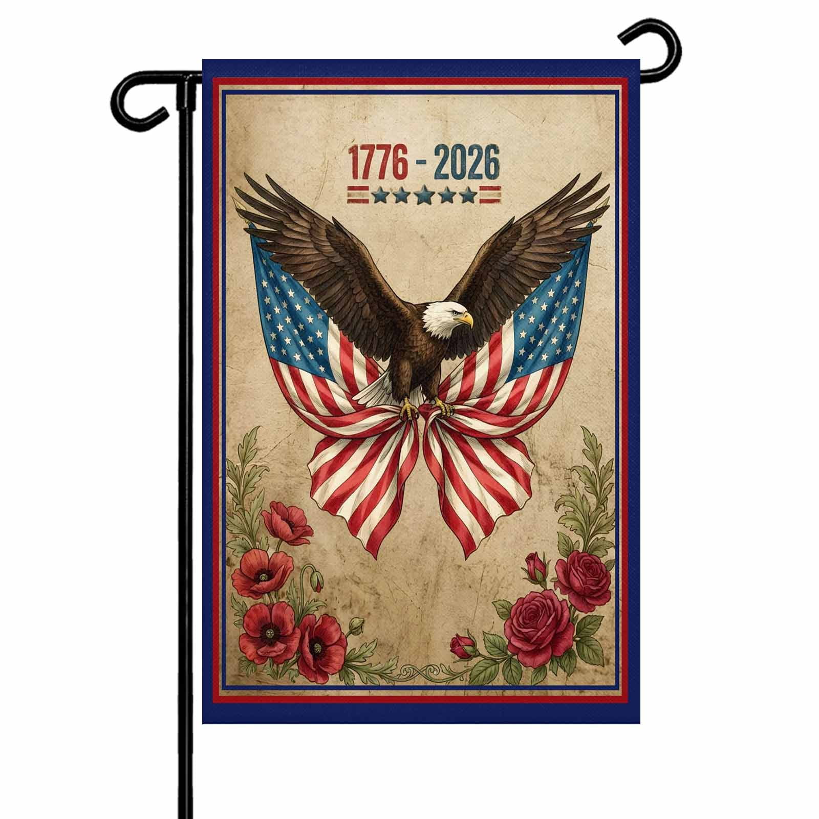 4th of July Garden Flags Majestic Bald Eagle Garden Flag Double Sided Welcome Flag Patriotic USA Flag Roses Independence Day Yard Flags for Outdoor Lawn Porch Memorial Day Holiday Decor 28x40 Inch