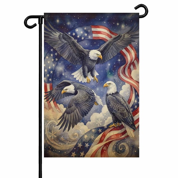 4th of July Garden Flags Majestic Soaring Eagle Garden Flag Double Sided Welcome Flag American Flag Sky Could Independence Day Yard Flags for Outdoor Lawn Porch Memorial Day Holiday Decor 12x18 Inch